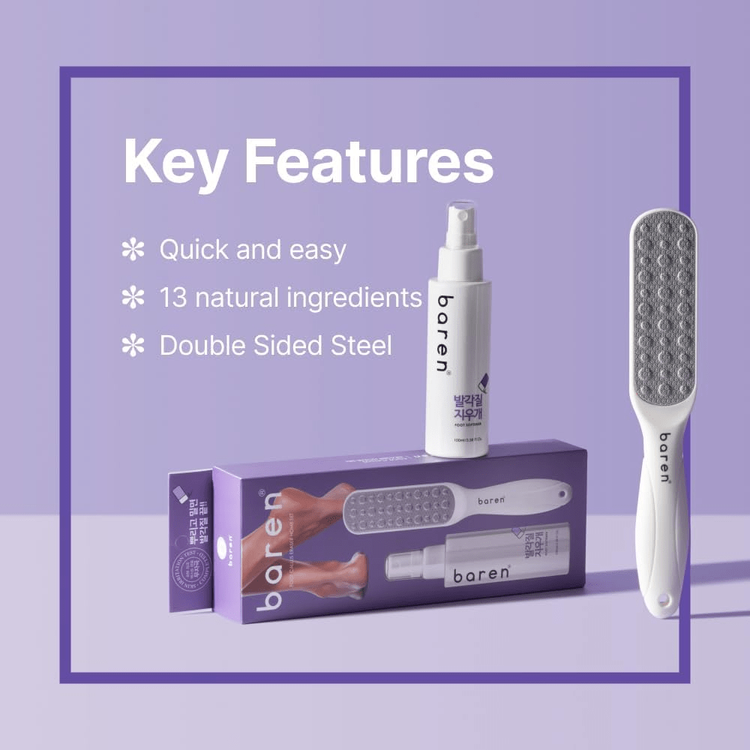 Baren Callus Remover Kit For Feet: Foot File & Peeling Foot Spray